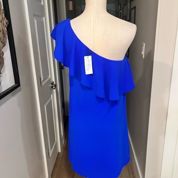 SUGARLIPS cobalt, one shoulder dress with ruffled neckline - Picture 7 of 13